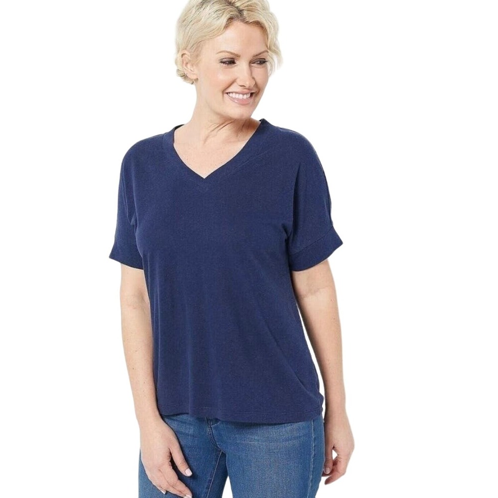 Isaac Mizrahi Live! Bridgehampton Knit Linen Blend V-Neck DARK NAVY NWT SIZE S